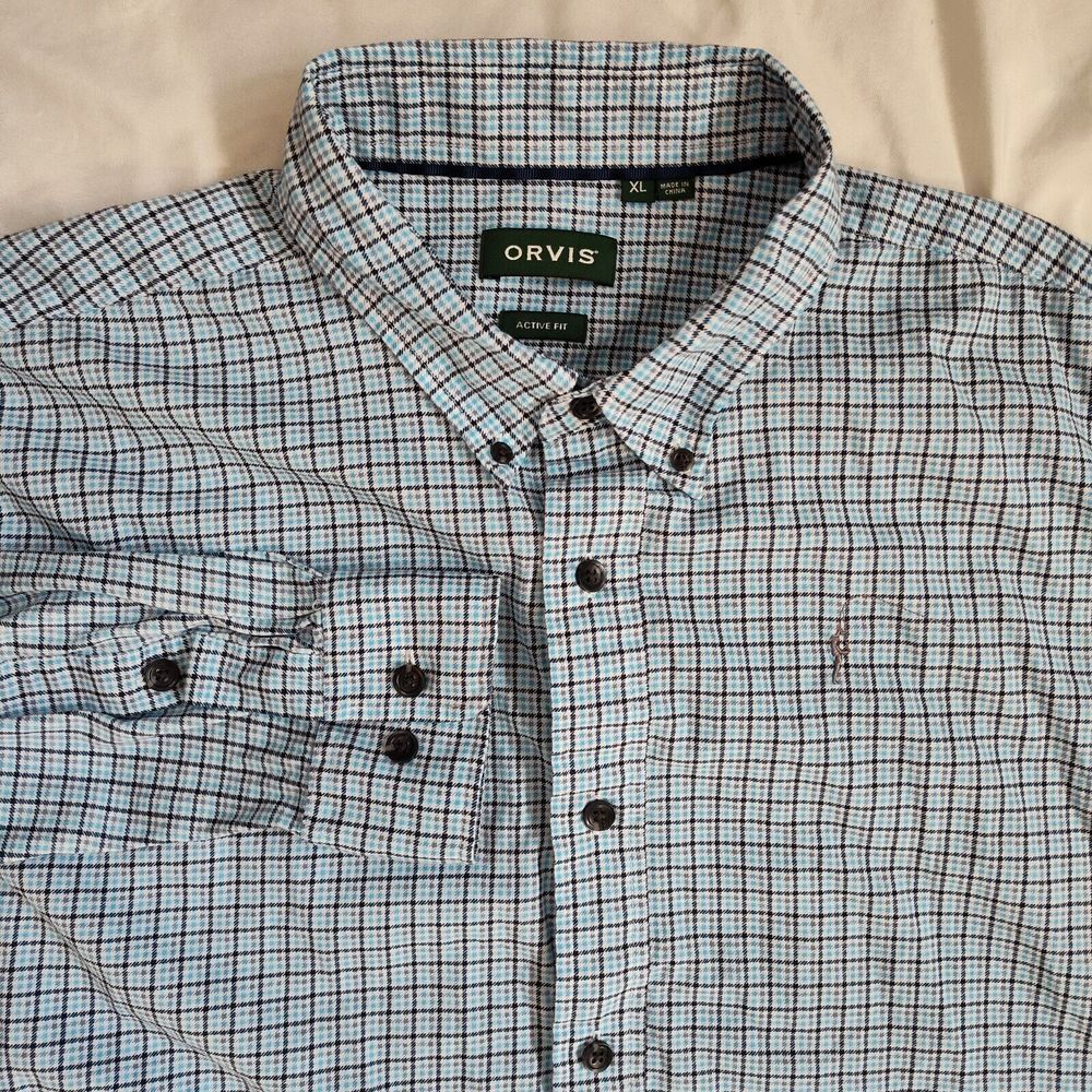 Orvis Men Size XL‎ Active Fit Fishing Embroidered Oxford Long Sleeve Button Up